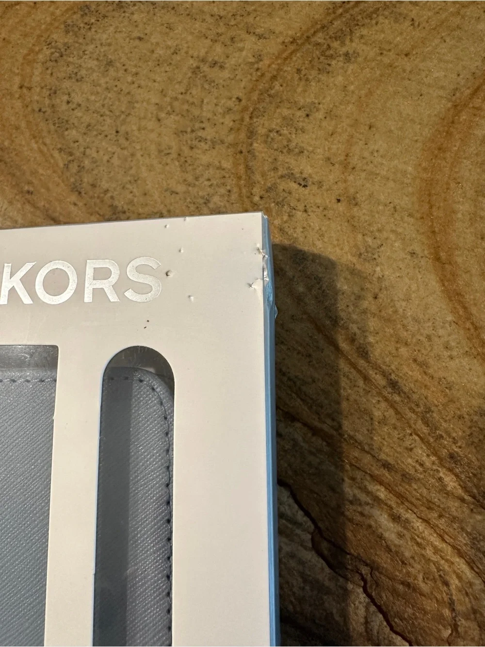 Michael Kors Light Blue and White Folio Phone Case with Blue Strap